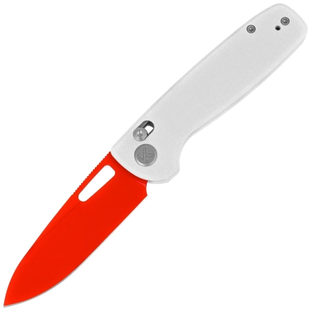 Kubey Bluff Knife White G10, Red14C28N by Garet Caronna (KU248B)