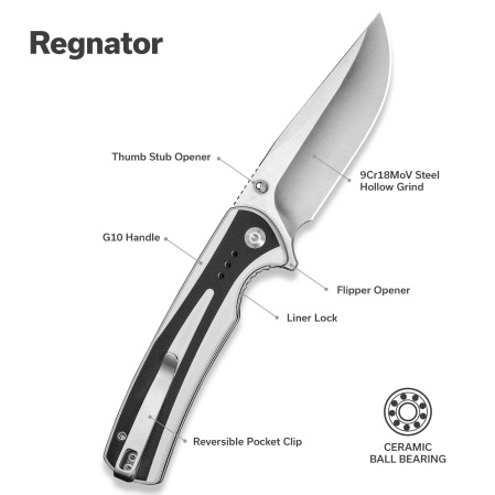 Sencut Regnator Knife White / Black G10, Satin 9Cr18MoV (S24057-3)