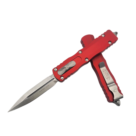 Microtech Dirac D/E OTF Knife Red Aluminum, Stonewashed M390 by Tony Marfione (225-10RD)