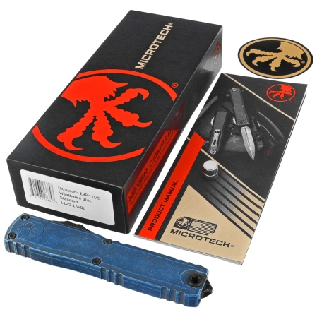 Nóż automatyczny OTF Microtech Ultratech Gen III ZBP D/E Cerakote Weathered Blue Aluminium, Cerakote Weathered Blue M390MK by Tony Marfione (1122-1WBL)