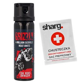 Gaz pieprzowy Sharg Grizzly Gel 4mln SHU, 26.4% OC 63ml i chusteczka dekontaminacyjna (13063-C)