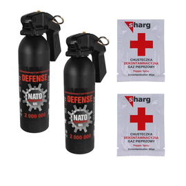 Zestaw 2x Gaz pieprzowy Sharg Nato Defence Gel 2mln 400ml HJF i 2x Chusteczka dekontaminacyjna