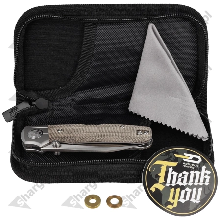 Bestech Tonic Grey Titanium/Green Canvas Micarta, Satin M390 by Colin Maisonpierre Knife (BT2204C)