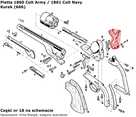 Kurek rewolwer Pietta 1851 Colt REB Nord Navy, 1860 Colt Army, 1861 Colt Navy (666)