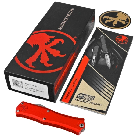 Microtech Hera II Mini D/E OTF Knife Red Aluminum, Apocalyptic M390MK by Tony Marfione (1702M-10APRD)