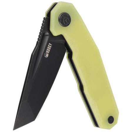 Kubey Carve Knife Translucent Yellow G10, Blackwashed AUS-10 (KB237J)