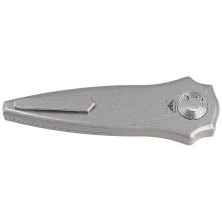 Nóż grawitacyjny Paragon Warlock Smooth Gray Titanium, Damascus Baker Forge Raindrop Gomai Copper Shim 80CRV (TY-WAR-SM-S-BFD)