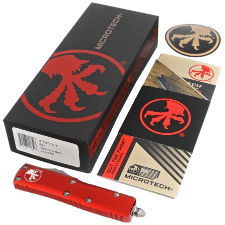 Microtech UTX-85 D/E OTF Knife Red Aluminum, Satin M390 (232-4RD)