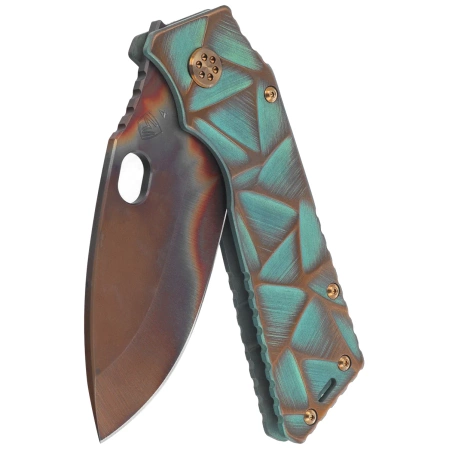Medford TFF-1 Knife Green Brsh/Bronze ''Stained Glass'', Bronze HW, Brsh/Bronze Clip, Vulcan S45VN by Greg Medford (MK0144VQ-35A4-T1C1-Q4)