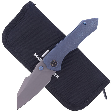 WE Knife High-Fin Blue Titanium, Gray Stonewashed CPM 20CV by Gavko Knives (WE22005-3)