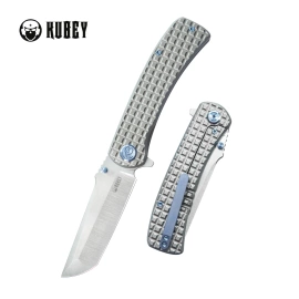Kubey Interflow Knife Gray Frag Titanium, Satin M390 by James Lowe (KB294A)