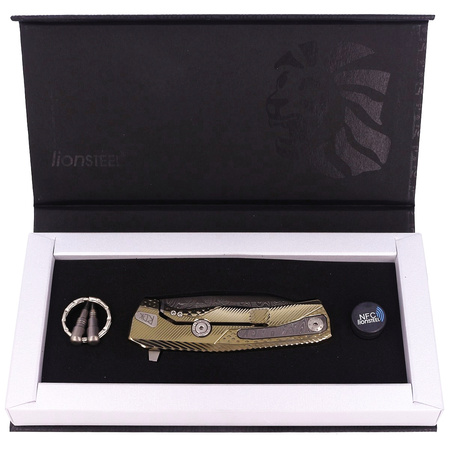 LionSteel ROK Knife Gold Titanium, Chad Nichols Scrambled Damascus (ROK DD GL)