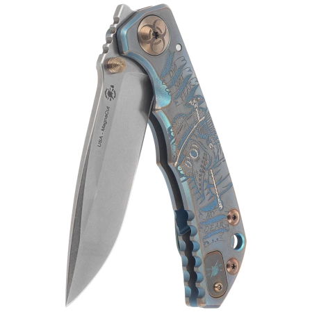 Spartan Blades Harsey Folder Plague Doctor Green Titanium, Bronze HW, Satin MagnaCut by William W. Harsey (SF5DOCTOR)