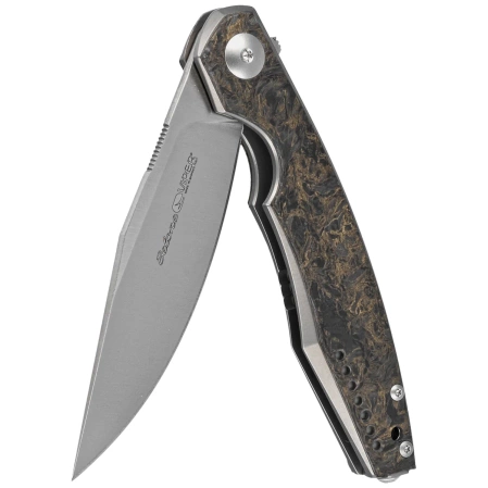 Viper Belone Titanium/Dark Matter Gold Fat Carbon, Satin M390 by Jesper Voxnæs Knife (V5970TIFCG)