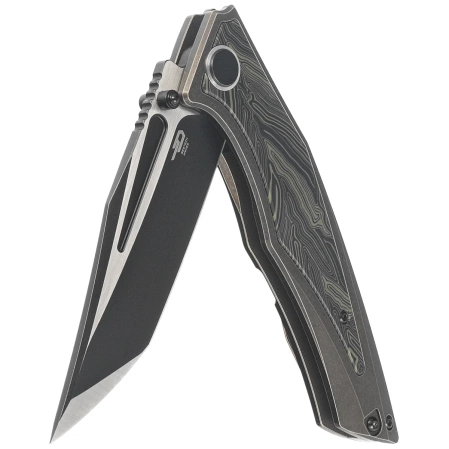 Bestech Togatta Knife Bronze Titanium/Black-Green G10, Black Stonewashed/Satin M390 by Koens Craft (BT2102E)