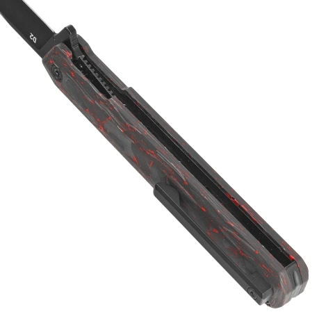Nóż składany Tekto F2 Bravo Black/Red Forged Ember Carbon, Black HW/Clip, Black D2