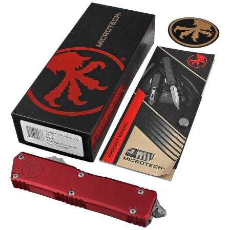 Microtech Scarab II Gen III Executive D/E OTF Knife Merlot Aluminum, Apocalyptic M390MK by Tony Marfione (1175-10APMR)