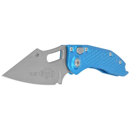 Microtech Stitch-A S/E Automatic Knife Blue Tri-Grip Aluminum, Apocalyptic M390 by Borka Blades and Tony Marfione (169-10APBL)