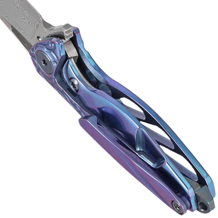 RikeKnife Mini Hummingbird Blue Titanium, Rose Damascus by Richard Wu (RK-MINI-BL)