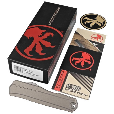 Microtech Cypher II S/E OTF Knife Natural Clear Aluminum, Apocalyptic M390MK by Deryk Munroe and Tony Marfione (1241-10APNC)