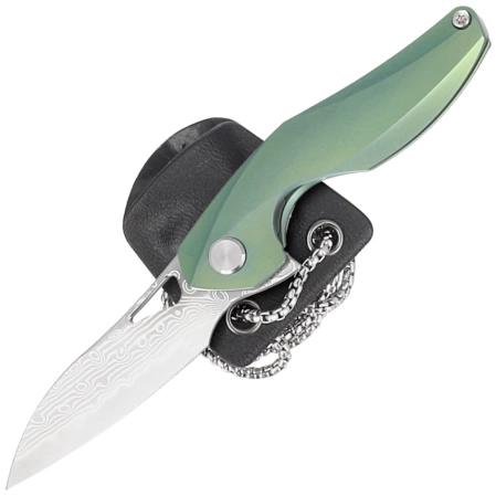 Nóż na szyję Bestech The Reticulan Green Titanium, Damascus by Elijah Isham (BT1810I)