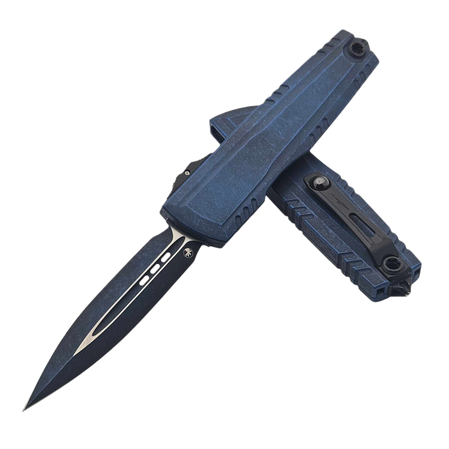 Microtech Luminary ZBP D/E Signature OTF Knife Weathered Blue Aluminium, Weathered Blue M390MK by Tony Marfione (1270-1WBLS)