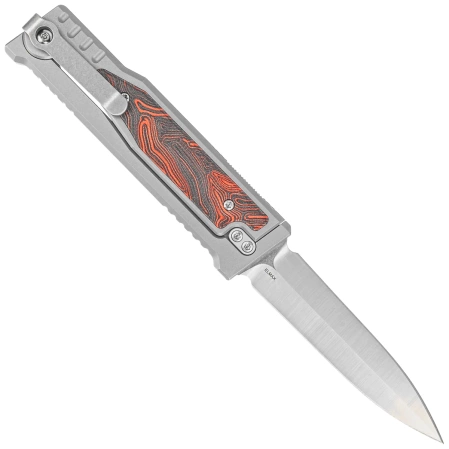 Nóż grawitacyjny Reate EXO-M OTF Gravity D/E Bead Blasted Titanium/Damascus Red-Black G10, Satin Elmax