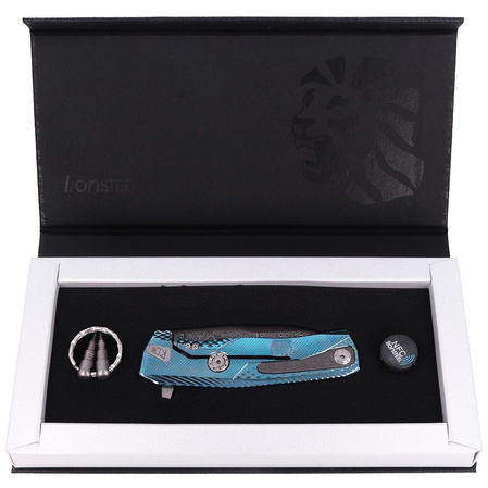 Nóż składany LionSteel ROK Blue Titanium, Chad Nichols Scrambled Damascus (ROK DD BL)