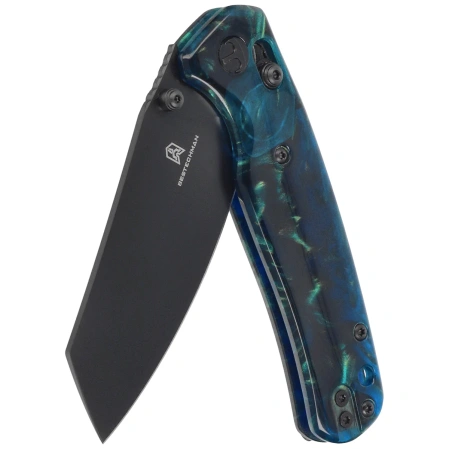 Bestechman Cicada's Wing Knife Clear Blue Resin, Black PVD 10Cr15MoV (BMK06R)