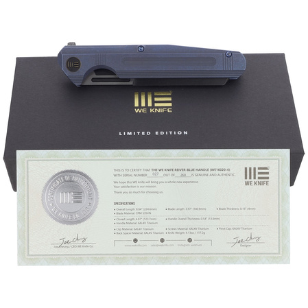 Nóż składany WE Knife Reiver LE No 027/260 Blue Titanium, Black Stonewashed CPM S35VN (WE16020-4)