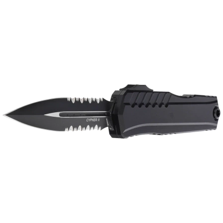 Microtech Cypher II D/E OTF Knife Black Aluminum, Tactical P/S M390MK by Deryk Munroe and Tony Marfione (1242-2T)