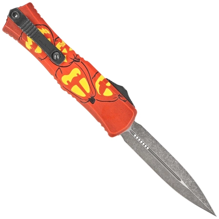 Nóż automatyczny OTF Microtech Hera II Mini D/E Signature Halloween Jack-o'-Lantern Aluminium, Satin M390MK by Tony and Sean Marfione (1702M-1HWJLS)