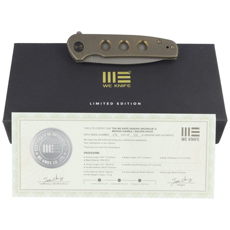 Nóż składany WE Knife Shakan LE No 176/210 Bronze Titanium, Gray Stonewashed CPM 20CV (WE20052B-2)