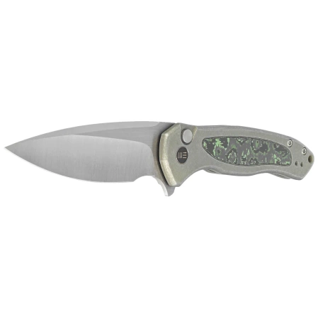 WE Knife Button Lock Kitefin LE No 000/157 Green Titanium/Jungle Wear Fat Carbon, Hand Polished Satin CPM 20CV (WE19002N-2)
