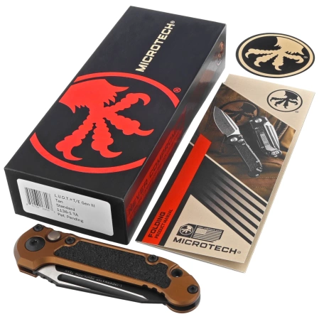 Microtech LUDT Gen III T/E Automatic Knife Tan Aluminum, Black M390MK by Tony Marfione (1136-1TA)