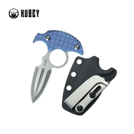 Kubey Cavy Pushdagger Blue Micarta, Stonewashed 14C28N by MUZI Design (KU403D)