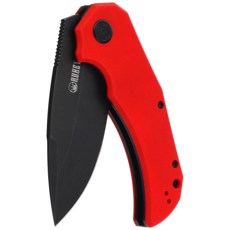 Kubey Bravo One Drop Point Knife Red G10, Blackwashed AUS-10 by Mikkel Willumsen (KU319E)