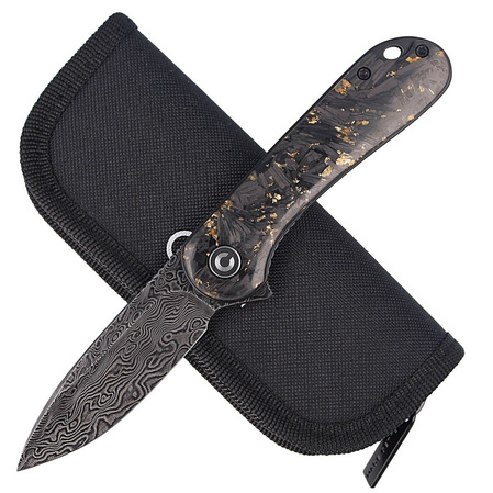 CIVIVI Knife Elementum Flipper Shredded Carbon Fiber / Golden Shred, Black Damascus (C907C-DS1)