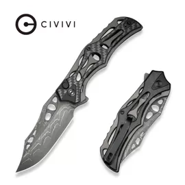 Civivi Biophase Knife Gray Aluminum/Carbon Fiber/Black G10, Damascus (C23083C-DS1)