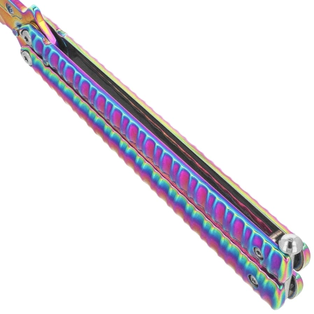 Third Decor Habitat Balisong Rainbow Stainless Steel, Rainbow 420 Butterfly Knife (16071W)