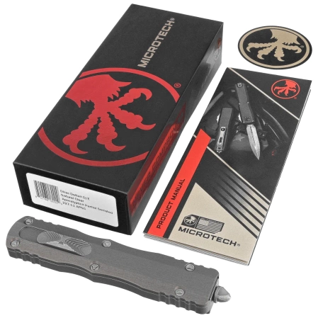 Microtech Dirac Delta D/E OTF Knife Natural Clear Aluminum, Apocalyptic P/S M390 by Tony Marfione (227-11APNC)