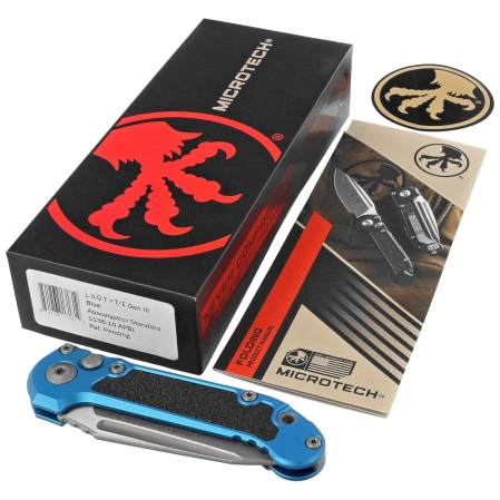 Microtech LUDT Gen III T/E Knife Blue Aluminum, Apocalyptic M390MK by Tony Marfione (1136-10APBL)