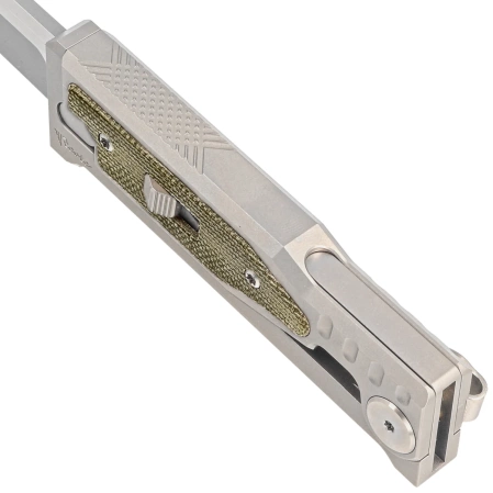 Nóż grawitacyjny Reate Mini EXO OTF Gravity Drop Point Bead Blasted Titanium/Green Micarta, Stonewashed CPM 3V