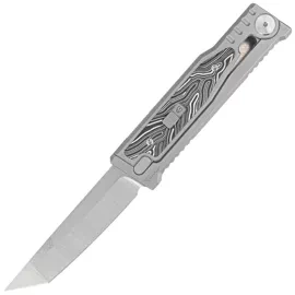 Reate EXO-M Gravity T/E Bead Blasted Knife Titanium/Damascus Black-White G10, Satin Elmax