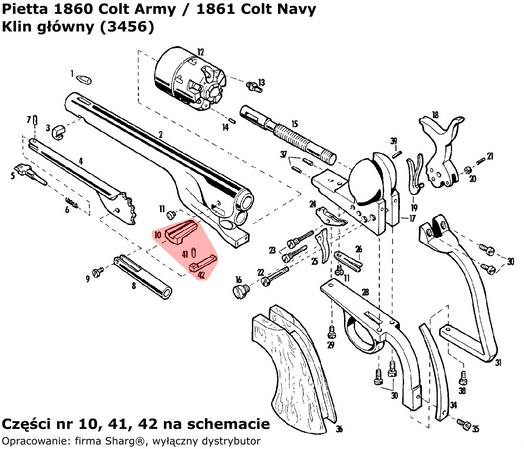 Klin główny rewolwer Pietta 1851 Colt REB Nord Navy, 1860 Colt Army, 1861 Colt Navy (3456)