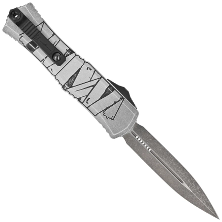 Microtech Hera II Mini D/E Signature Halloween Mummy Wrap Aluminum, Satin M390MK OTF Knife by Tony and Sean Marfione (1702M-1HWMYS)