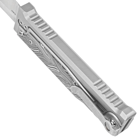 Reate Knife EXO-M OTF Gravity Drop Point Bead Blasted Titanium/Damascus Black-White G10, Satin Elmax