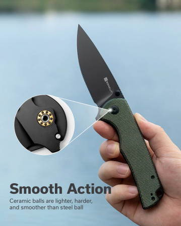 Nóż składany Sencut Praktisk Green Canvas Micarta, Black 9Cr18MoV (S24019-3)