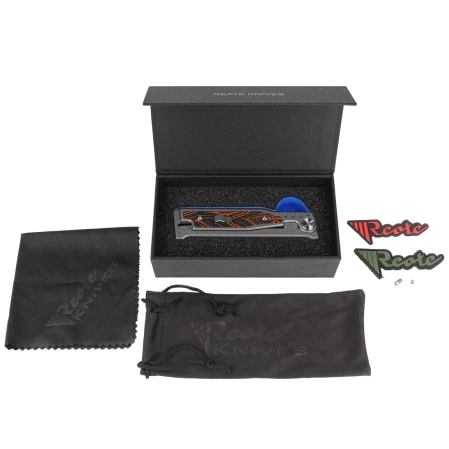 Reate EXO-M Gravity D/E Knife Bead Blasted Titanium/Damascus Orange-Black G10, Satin Elmax