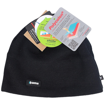 Kama Knitted 100% Merino Wool / Polycolon Band Beanie, Black (A02-110)